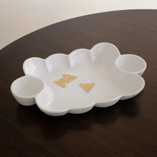 Vida Havana Double Dip white cloud-shaped ceramic serving dish with built-in dip cups