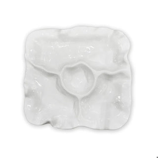 Havana chip and dip platter, white ceramic with scalloped edges and central dip well.