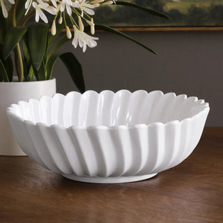 Vienna large white bowl with ribbed scalloped edges