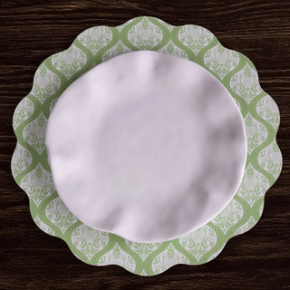 Round placemats set of 4 with Blooms & Branches reversible design in periwinkle and peach
