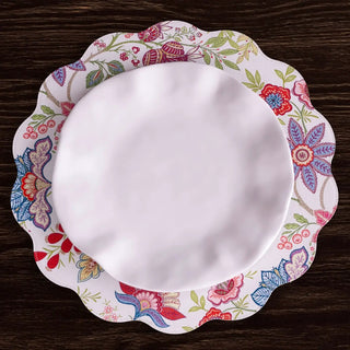 Round placemats, set of 4, floral periwinkle and peach reversible design