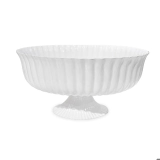 Vienna Large Centerpiece bowl, white ribbed ceramic on a pedestal base