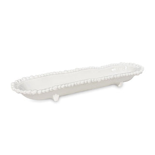 Cracker tray, white ceramic with beaded edge and small feet