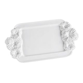 VIDA Bloom medium hibiscus tray, white with floral end accents