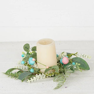 Blue Pink Eggs with Heathers & Greenery Candle Ring Impressive Enterprises, Inc.