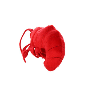 Mighty Jr Ocean Prawn plush squeaky dog toy, red fabric with stitched segments