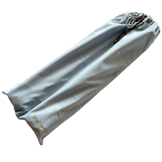 Mahjong rack storage bag, gray fabric with drawstring, fits 17.5–20 in racks.
