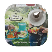 Reusable Party Plates w/ Stemware Holder - Set of 4 - White Fancy Panz