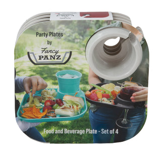 Reusable Party Plates w/ Stemware Holder - Set of 4 - White Fancy Panz