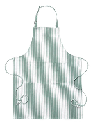 Chef's apron, green and white metro stripe, adjustable neck strap with waist ties.