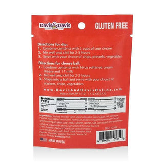 Sundried Tomato Dip Mix, red gluten-free pouch with directions and nutrition facts