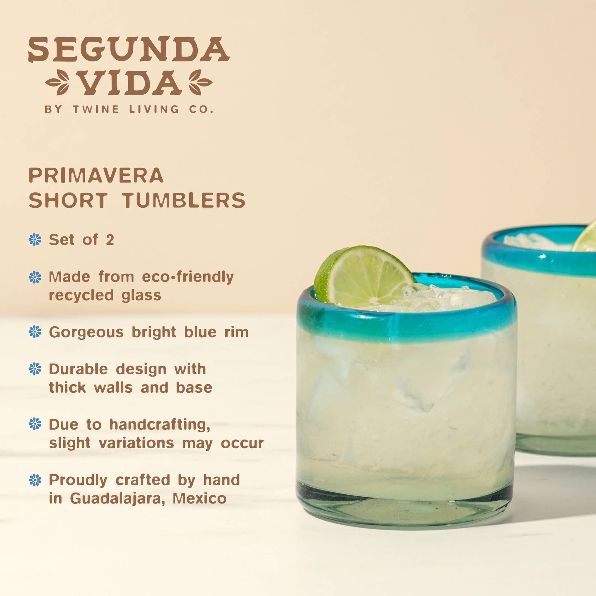 Segunda Vida Primavera Recycled Glass Tumblers - Set of 2 Twine