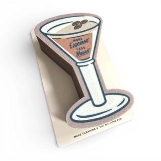 Martini Scrubbly Espresso sponge by Wine Wash Co., martini-glass shaped scrubber with More Espresso Less Mess slogan