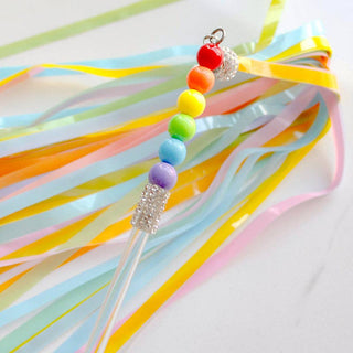 Moo colorful tassel cat teaser wand with rainbow beads and silver rhinestone cap