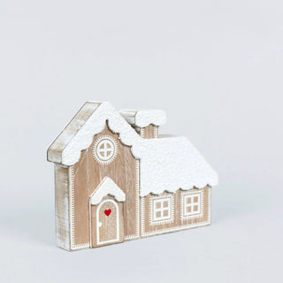 House-shaped wooden Christmas ornament, 7x5 inches, snow-covered roof, rustic finish