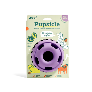 Pupsicle lavender donut dog toy in packaging, XL size