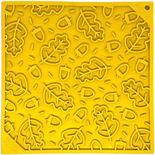 Autumn Design eMat Enrichment Lick Mat, yellow silicone with leaf-shaped patterns for dogs