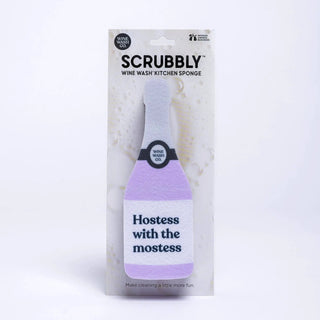 Scrubbly kitchen sponge, Hostess edition, lavender and white layered sponge on packaging
