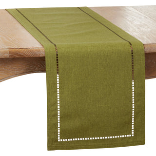 Laser-Cut Hemstitch Runner Saro Lifestyle 14"x90" Green
