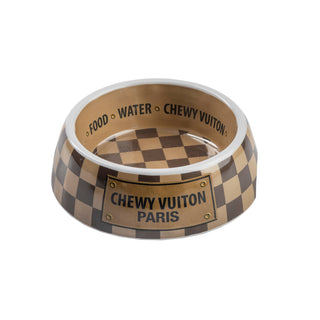 Checker Chewy Vuiton Bowl - 3 Sizes!! Dog Bowls Haute Diggity Dog
