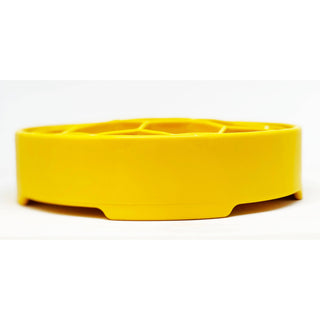 Honeycomb-design eBowl enrichment slow-feeder dog bowl, bright yellow plastic