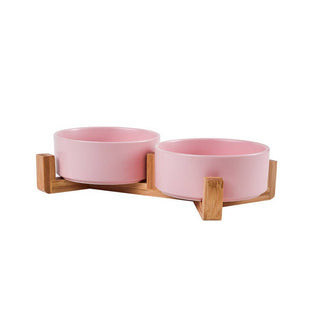 Raised Ceramic Pet Bowl Set with Wooden Stand_CWMM5939 Toby Supply PINK3 (11cm) 1