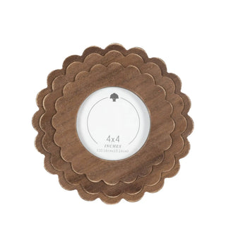 Wood scalloped round photo frame in espresso finish with 4x4 opening