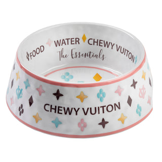 White Chewy Vuiton Dog Bowl - 3 Sizes!! Dog Food Bowl Haute Diggity Dog