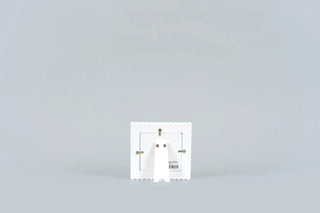 Wood scallop photo frame, white, for 4x4 photos, back view with stand