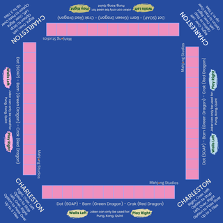 Blue Ribbon Mahjong Mat, ships rolled, pink tile sections on a blue surface