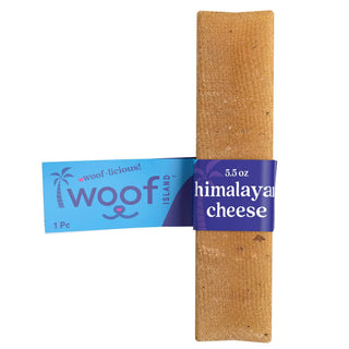 Himalayan yak cheese dog chew, 5-6 oz, brown textured stick with blue packaging.