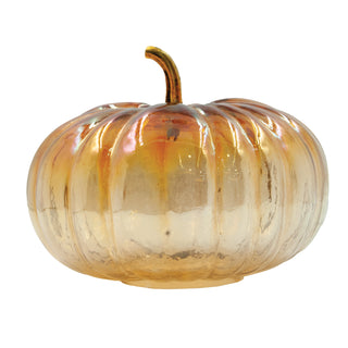 Glass Pumpkin with Brass Stem, Iridescent Finish, Amber Color Statues & Figurines Creative Co-Op