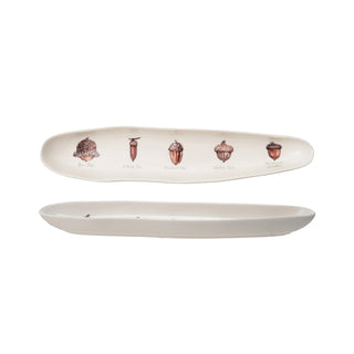 Stoneware Cracker Dish with Acorns, Brown Serveware Creative Co-Op