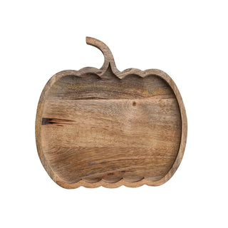 Mango wood pumpkin-shaped cheese and serving board, natural finish