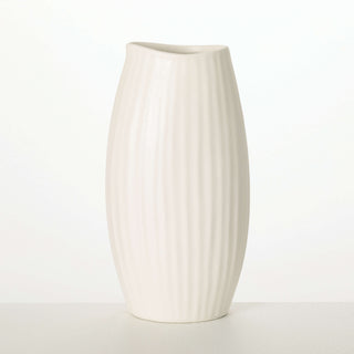 Textured White Ribbed Vase  Sullivans   