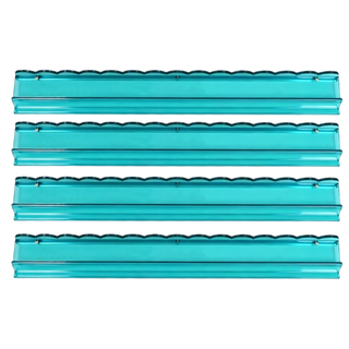Four 20-inch green luxury acrylic scalloped mahjong racks with pushers