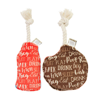 Mini dog toy set Cookie & Milk, 2 plush toys with knotted rope handles, red and brown
