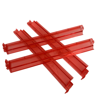 Mahjong rack and pusher set, 4 red translucent plastic pieces