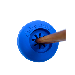 Classic Large blue grip wheel with a wooden handle extending through the center