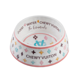 White Chewy Vuiton Dog Bowl - 3 Sizes!! Dog Food Bowl Haute Diggity Dog