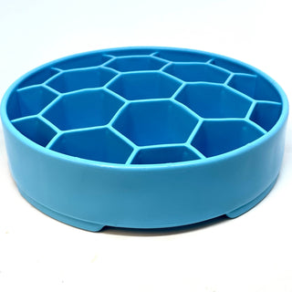 Honeycomb Design eBowl Enrichment Slow Feeder Bowl for Dogs, blue with hexagonal compartments
