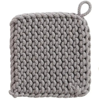 Cotton crocheted potholder with loop in gray chunky knit