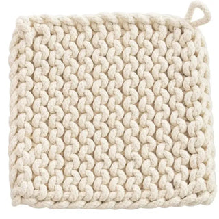 Cotton crocheted potholder in cream with hanging loop