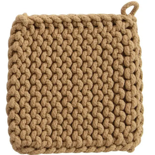 Cotton crocheted potholder in beige with hanging loop