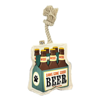 Rope dog toy six-pack in natural beige cotton rope with frayed end.