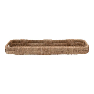 Hand-woven Bankuan tray with handles in natural beige