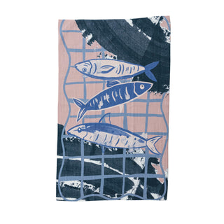 Printed Recycled Microfibre Tea Towel w/ Fish in Net Image Kitchen Textiles Creative Co-Op