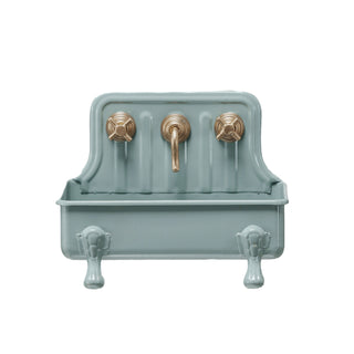 Metal Sink Soap Dish w/ Faucet, Grey & Gold Finish Bathroom Decor Creative Co-Op