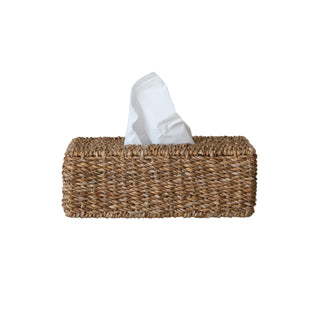 Hand-woven seagrass tissue box cover in natural color