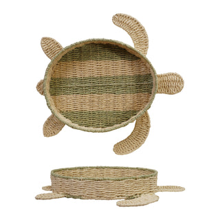 Woven Paper Rope Turtle Shaped Basket with Stripes, Natural & Green Basket Creative Co-Op